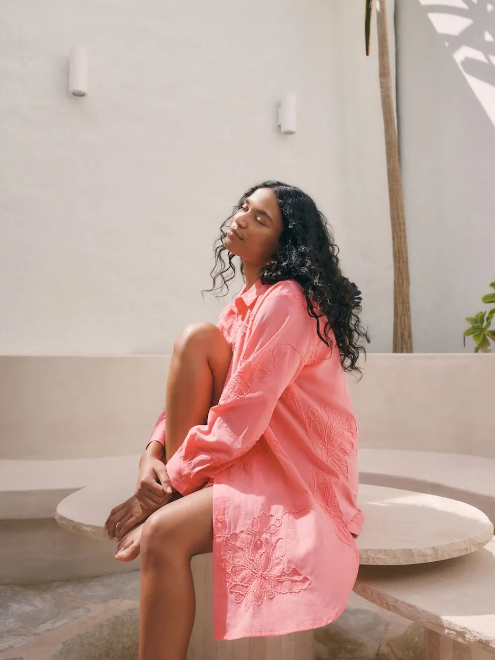 Next Textured Cornelli Cover-Up Shirt Coral Pink Outlet