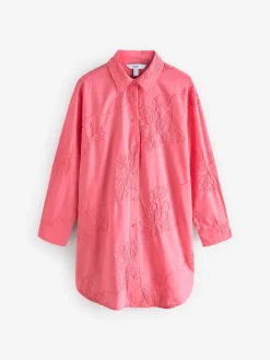 Next Textured Cornelli Cover-Up Shirt Coral Pink Outlet