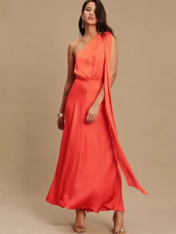 Next Textured Satin Scarf Neck Midi Dress Coral Pink