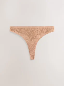 Next Thong All-Over Lace No VPL Knickers 3 Pack Coral Pink Clearance