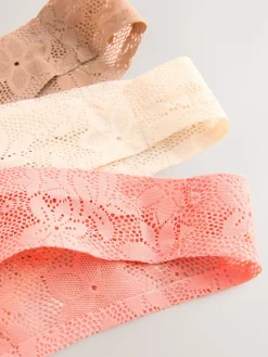 Next Thong All-Over Lace No VPL Knickers 3 Pack Coral Pink Clearance