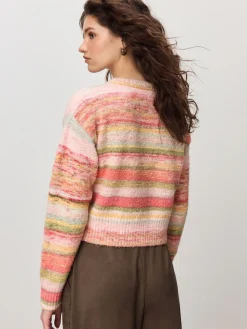 Next Spacedye Knitted Crew Neck Cardigan Coral Pink/Orange New
