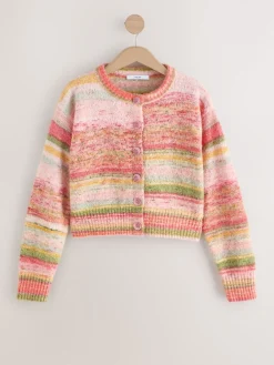 Next Spacedye Knitted Crew Neck Cardigan Coral Pink/Orange New