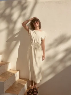 Next 100% Cotton Summer Midi T-Shirt Dress Cream Discount