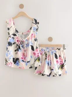 Next Cream Floral 100% Cotton Vest Short Set Pyjamas Online