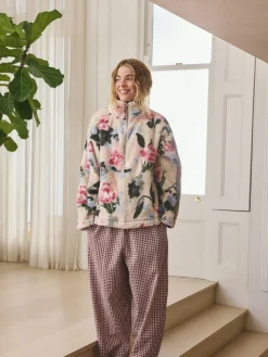 Next Cream Floral Borg Half Zip Fleece Online