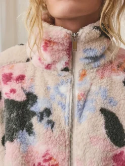 Next Cream Floral Borg Half Zip Fleece Online