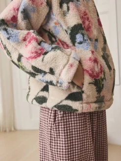 Next Cream Floral Borg Half Zip Fleece Online