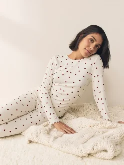 Next Thermal Base Layer Long Sleeved Top and Legging Set Cream Heart