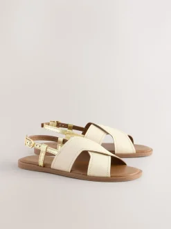 Next Standard/Wide Fit Stitched Slingback Sandals Cream Leather Online