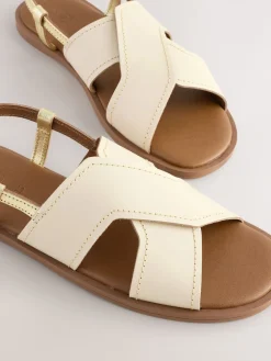 Next Standard/Wide Fit Stitched Slingback Sandals Cream Leather Online