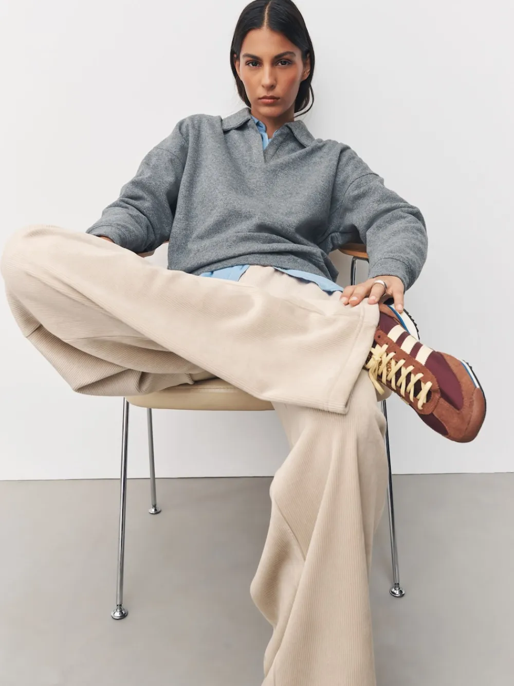 Next Soft Feel Cord Wide Leg Trousers Cream New