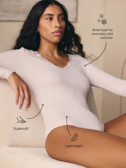 Next Thermal Base Layer Lace Trim Bodysuit Cream Best