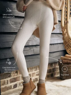 Next Thermal Maximum Warmth Cosy Pointelle Leggings Cream Discount