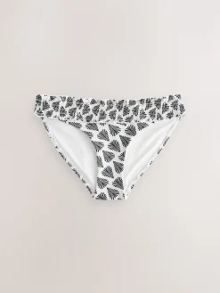 Next Shirred High Leg Bikini Bottoms Cream/Black Fan Print Best