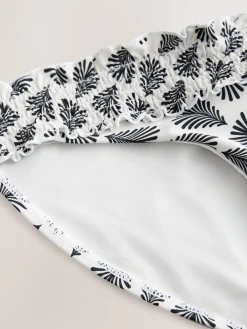 Next Shirred High Leg Bikini Bottoms Cream/Black Fan Print Best