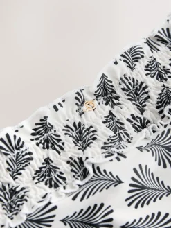 Next Shirred High Leg Bikini Bottoms Cream/Black Fan Print Best