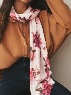 Next Cream/Red Floral Print Lightweight Scarf Sale