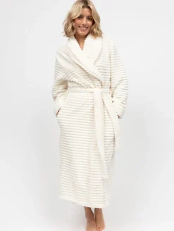 Cyberjammies Striped Sealskin Fleecy Dressing Gown Cream Clearance