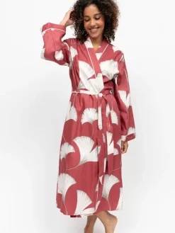 Cyberjammies Orange Big Leaf Print Long Sleeve Dressing Gown Clearance