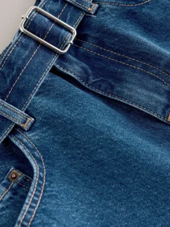 Next Belted Barrel Jeans Dark Blue Clearance