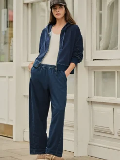 Next Dark Blue Denim Jersey Zip Through Hoodie Hot