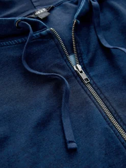 Next Dark Blue Denim Jersey Zip Through Hoodie Hot