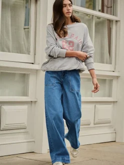 Next High Rise Utility Wide Leg Jeans Dark Blue Clearance