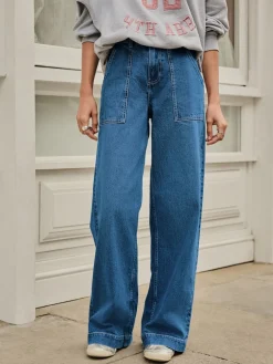 Next High Rise Utility Wide Leg Jeans Dark Blue Clearance