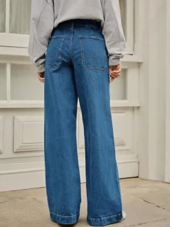 Next High Rise Utility Wide Leg Jeans Dark Blue Clearance