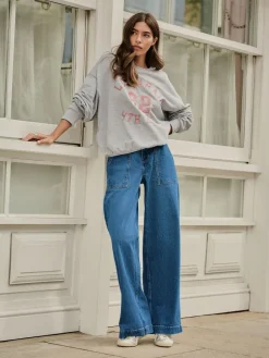 Next High Rise Utility Wide Leg Jeans Dark Blue Clearance