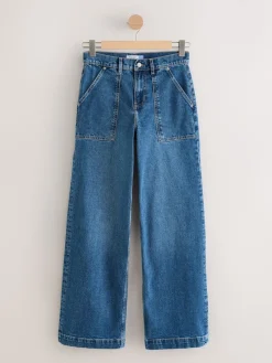 Next High Rise Utility Wide Leg Jeans Dark Blue Clearance