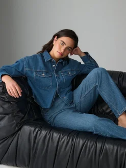 Next Hourglass Comfort Stretch Column Mom Jeans Dark Blue Sale