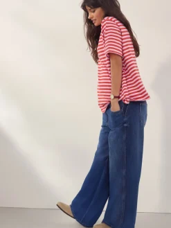 Next Maternity Wide Leg 100% Cotton Jeans Dark Blue Discount