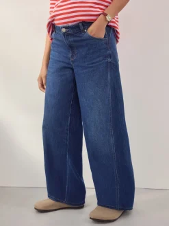 Next Maternity Wide Leg 100% Cotton Jeans Dark Blue Discount