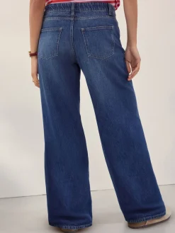 Next Maternity Wide Leg 100% Cotton Jeans Dark Blue Discount