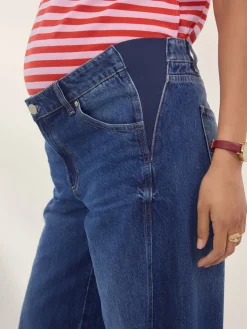 Next Maternity Wide Leg 100% Cotton Jeans Dark Blue Discount