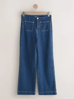 Next N Premium High Rise Patch Pocket Comfort Stretch Wide Leg Jeans Dark Blue Best