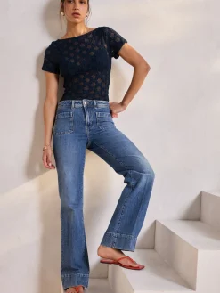Next Patch Pocket Wide Leg Jeans Dark Blue Discount