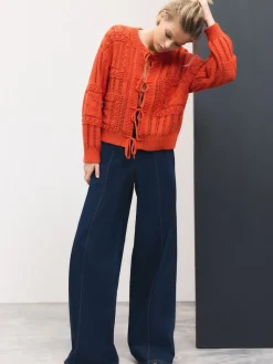 Next Pintuck Wide Leg Denim Joggers Dark Blue Sale