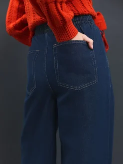 Next Pintuck Wide Leg Denim Joggers Dark Blue Sale