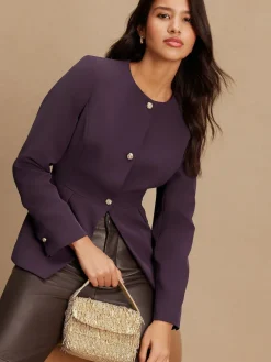 Next Dark Purple Collarless Blazer Discount