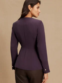 Next Dark Purple Collarless Blazer Discount