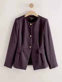 Next Dark Purple Collarless Blazer Discount