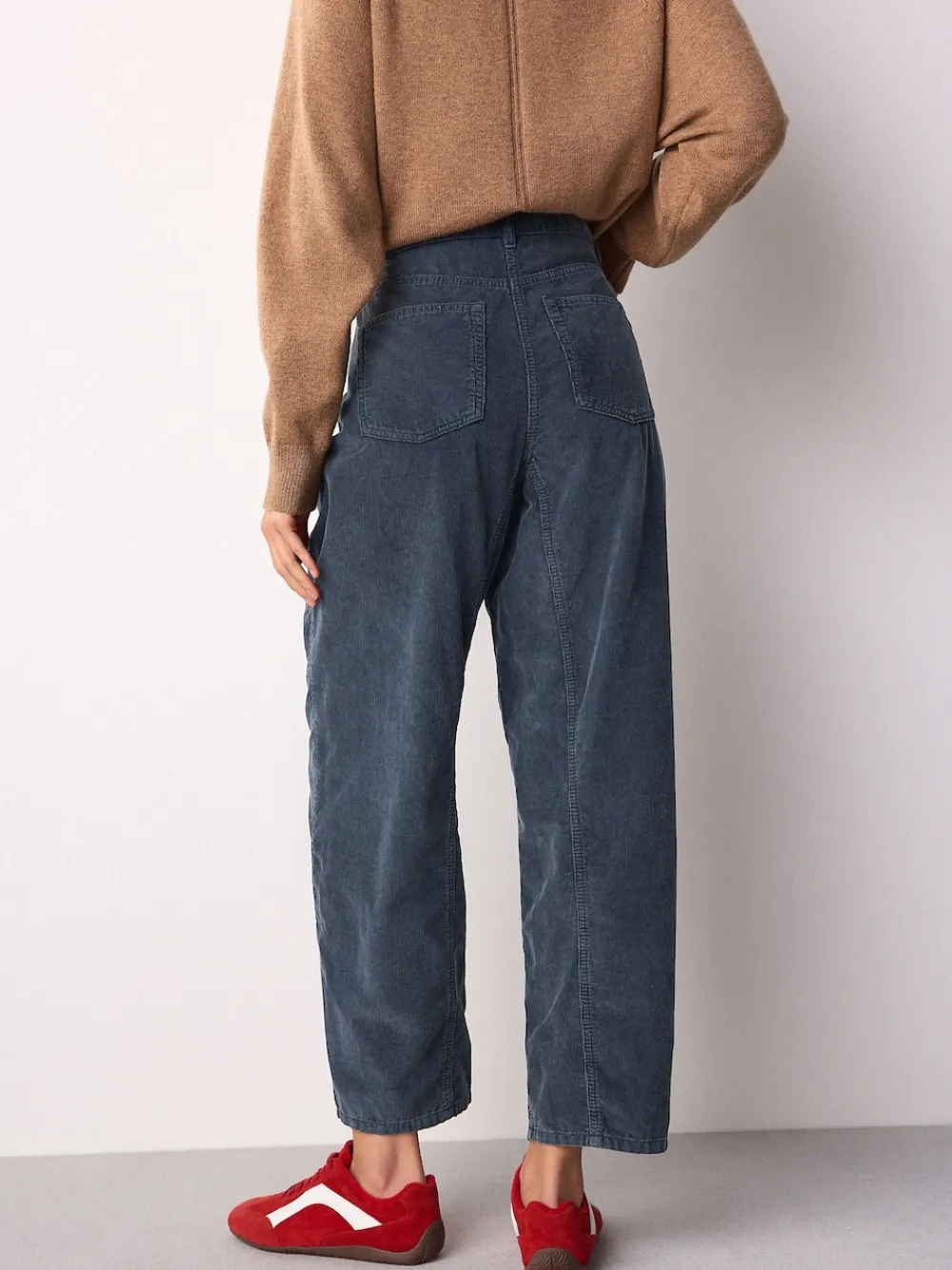 Next Cord Barrel Leg Trousers Denim Blue New