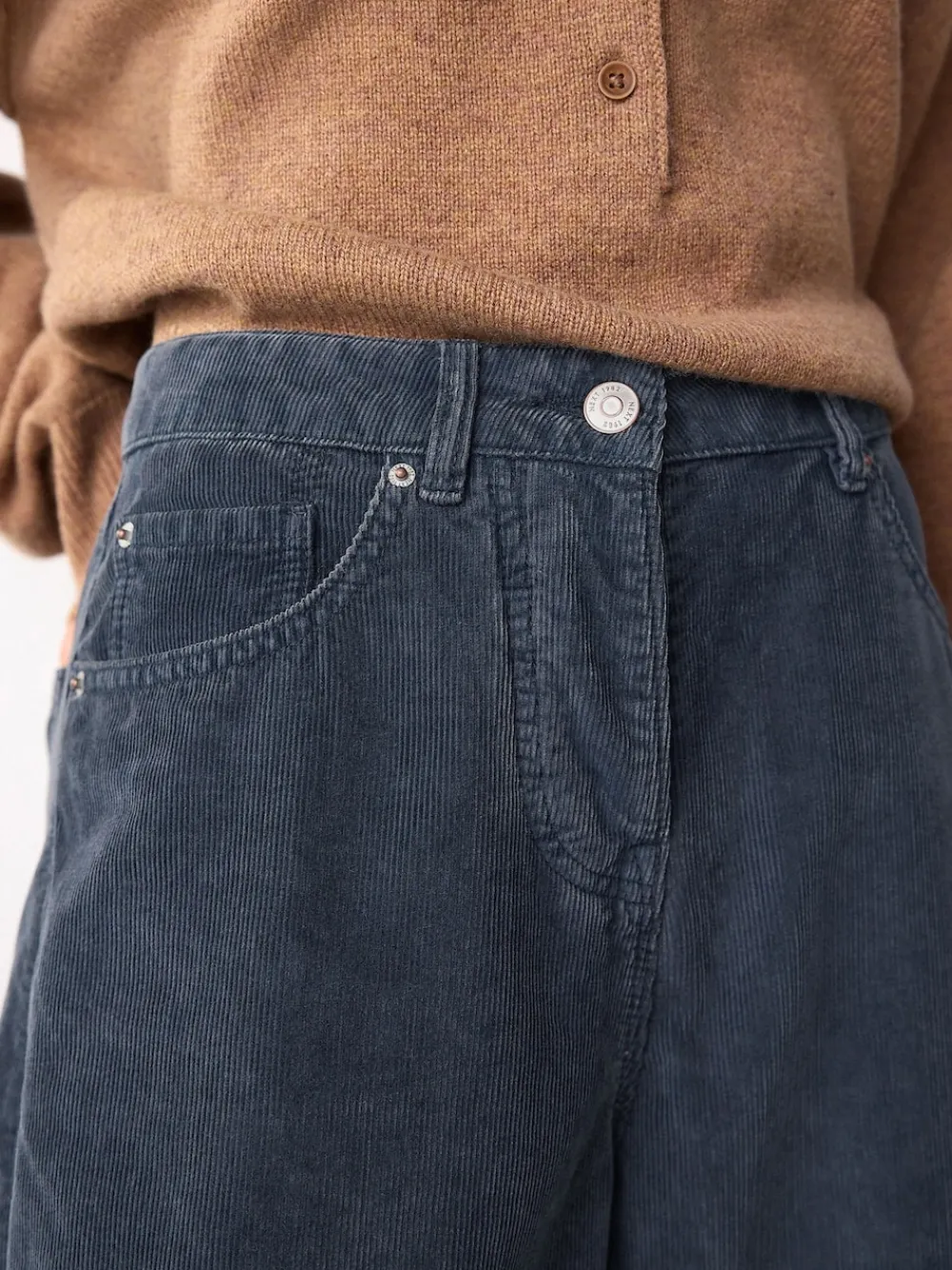 Next Cord Barrel Leg Trousers Denim Blue New