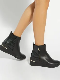 Dune London Black Everyone Side Zip Wedge Sport Trainers Clearance