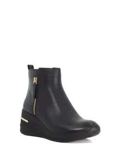 Dune London Black Everyone Side Zip Wedge Sport Trainers Clearance