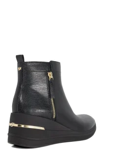 Dune London Black Everyone Side Zip Wedge Sport Trainers Clearance