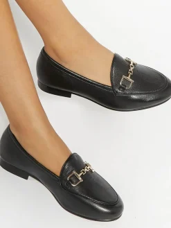 Dune London Wide Fit Glair Branded Snaffle Leather Trim Shoes Black